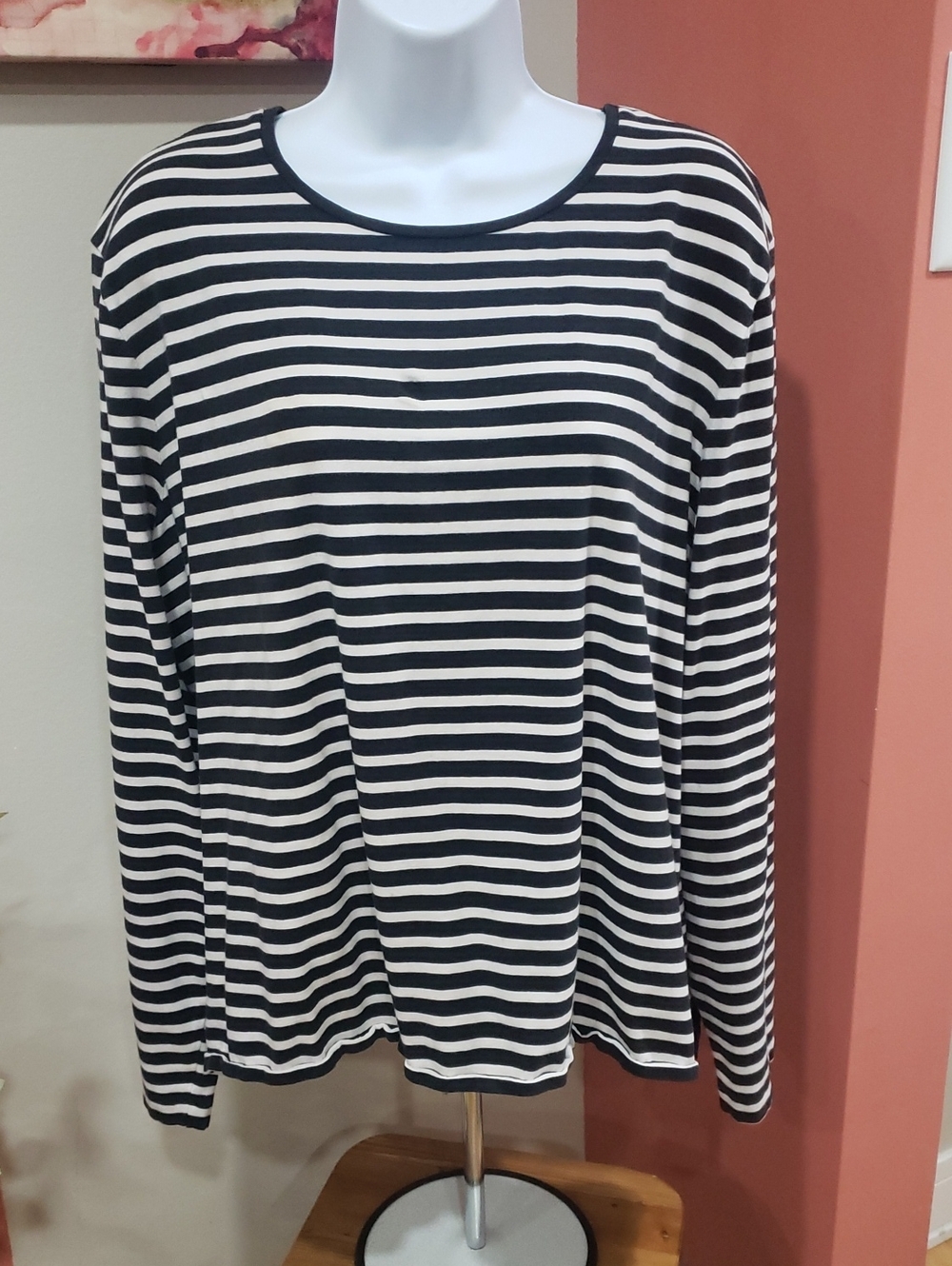 Liz Claiborne Black & White Striped Long Sleeve Shirt, 2X
